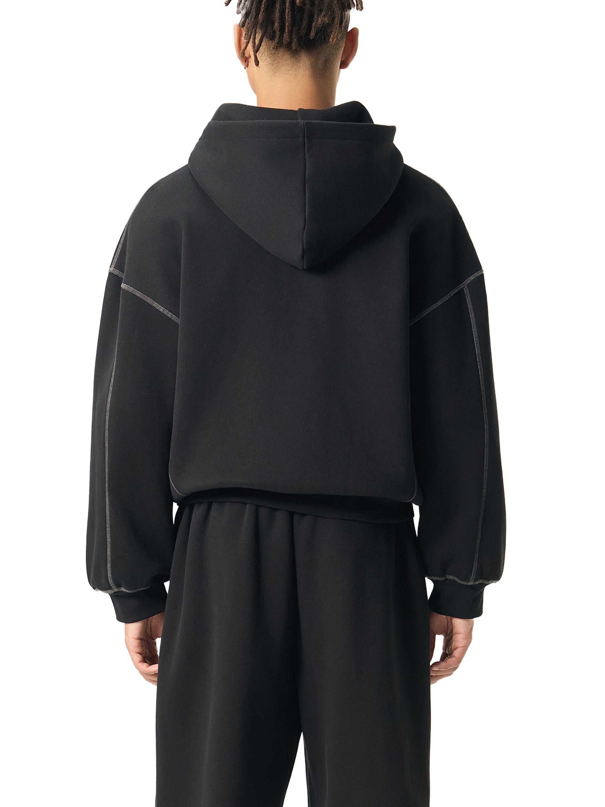 Cyber-Stitch Oversized Zip-Up Hoodie - Black
