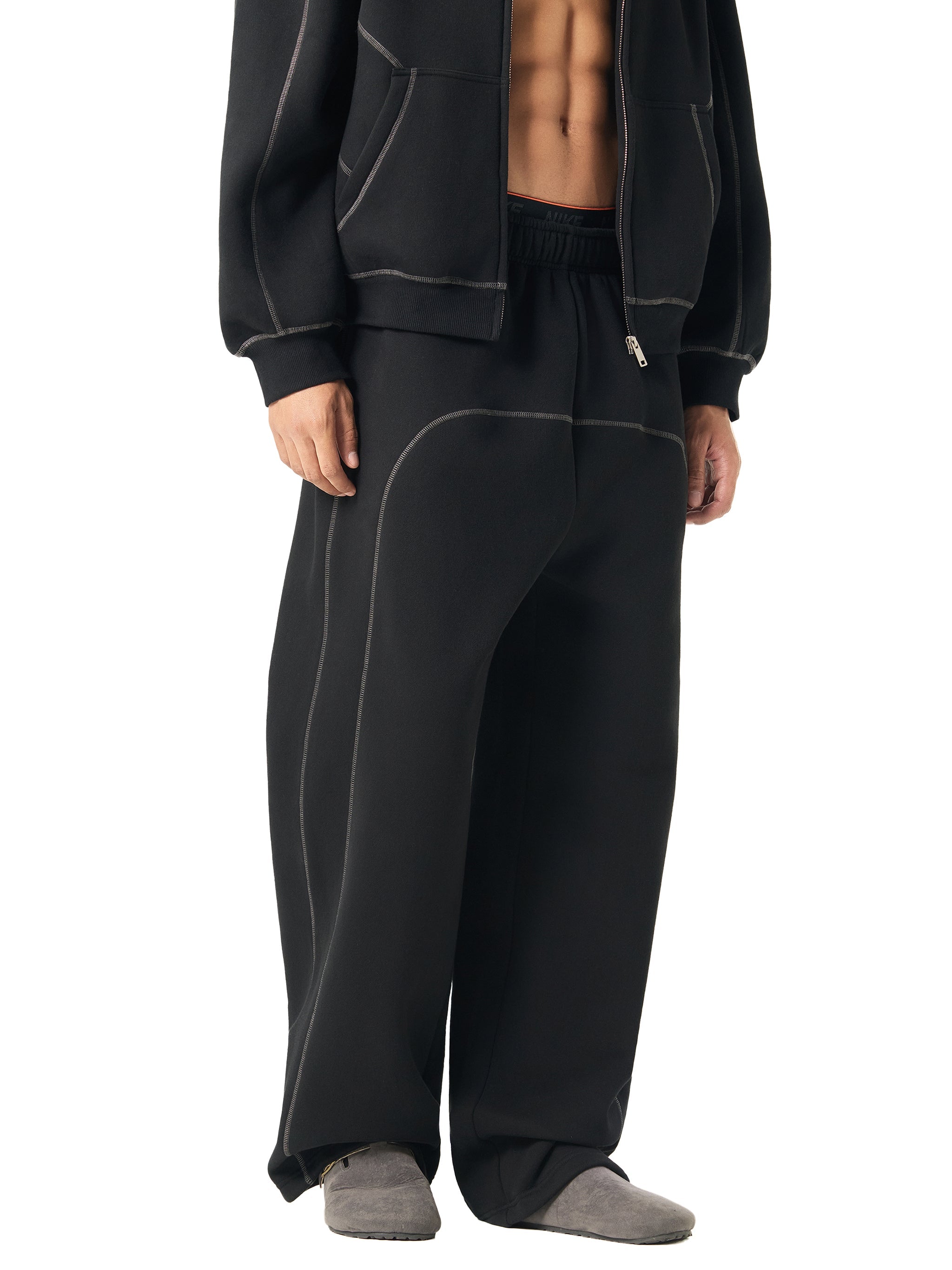 Cyber-Stitch Wide-Leg Sweatpants - Black