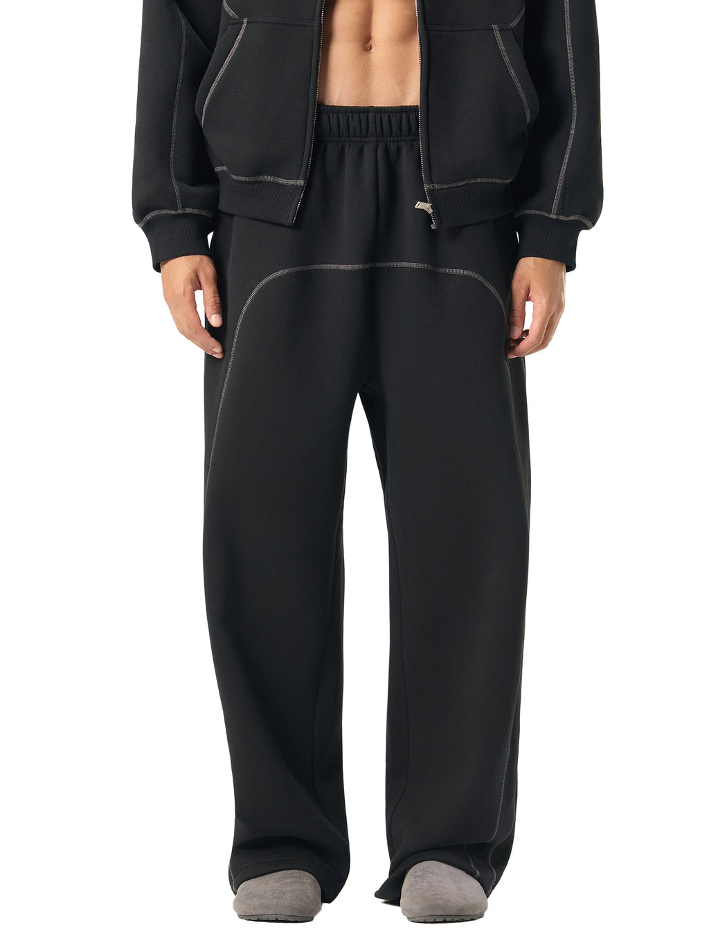 Cyber-Stitch Wide-Leg Sweatpants - Black