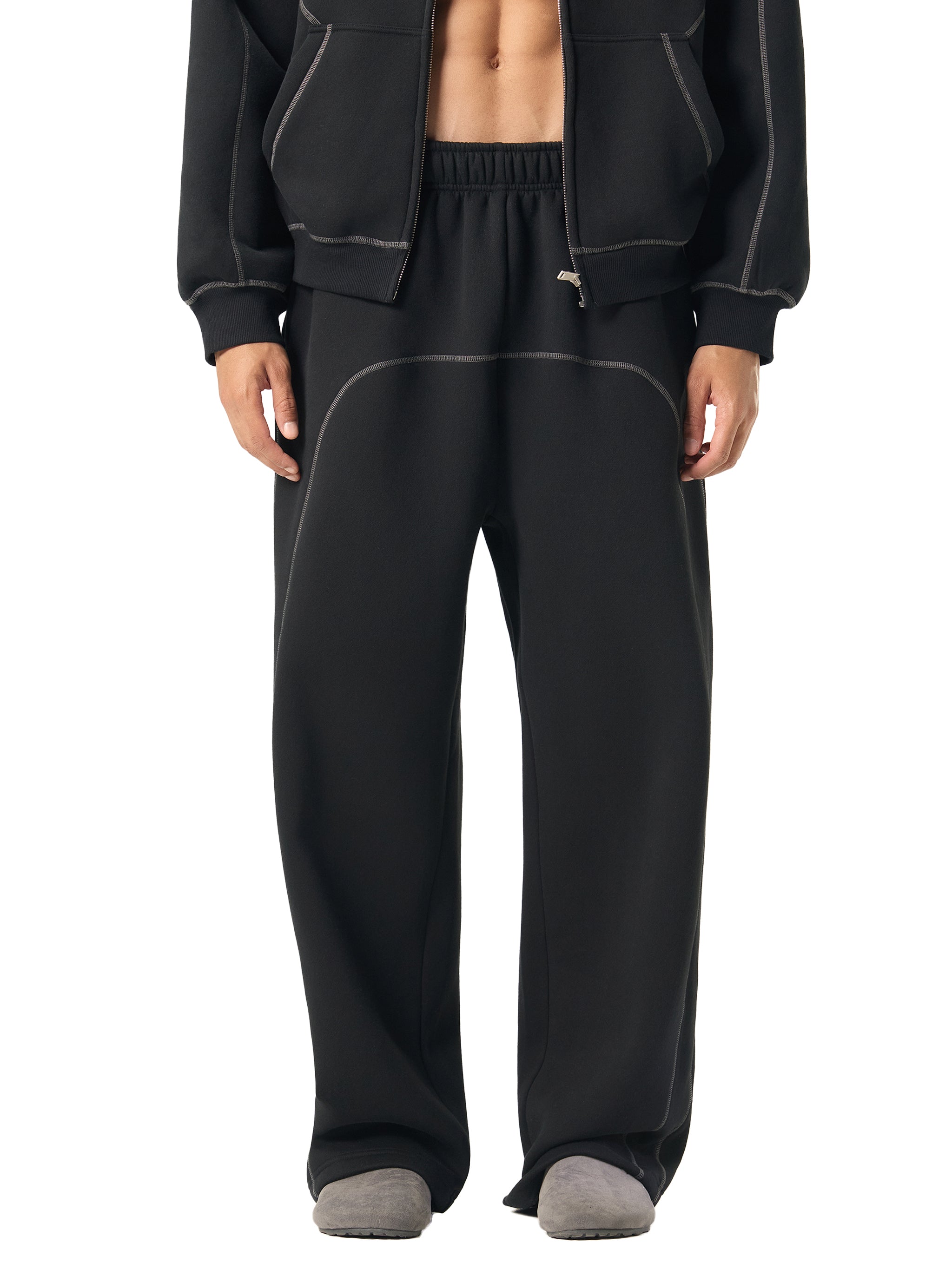 Cyber-Stitch Wide-Leg Sweatpants - Black