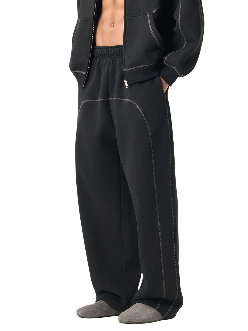Cyber-Stitch Wide-Leg Sweatpants - Black